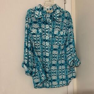 Jones New York Blue Patterned Button-Up Shirt